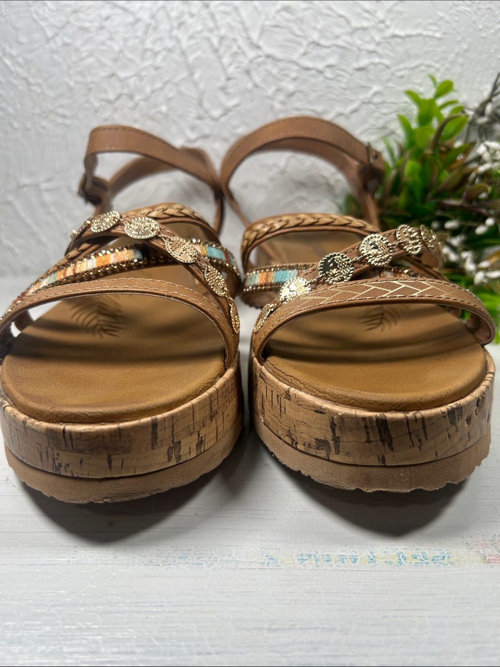 JellyPop Pierre Wedge Sandals Beaded Accents Stylish Cork Wedge Sandal - Picture 4 of 13